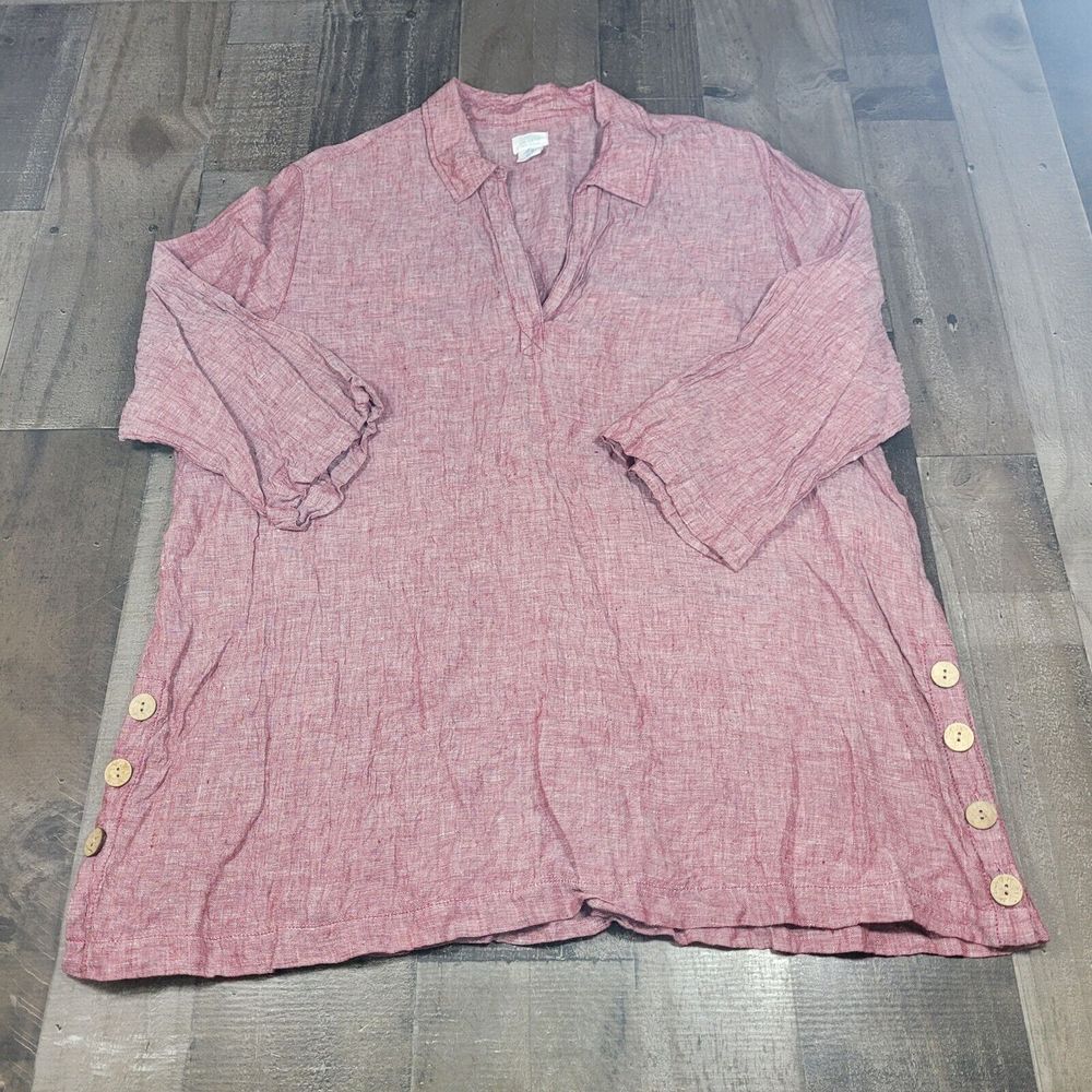 Sigrid Olsen Women's Solid Button-Detail V-Neck Tunic Top Red Size 1X